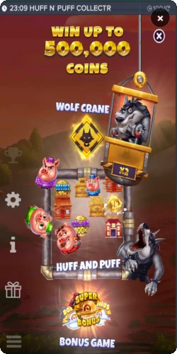 Huff N Puff CollectR bonus features — Wolf Crane, Huff and Puff, Bonus Game